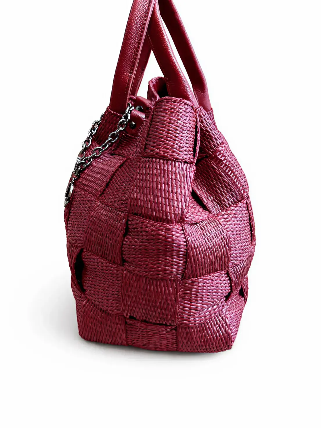 Bolsa Jorge Bischoff Bordô Trançada Maxi com Corrente e Fecho Metálico