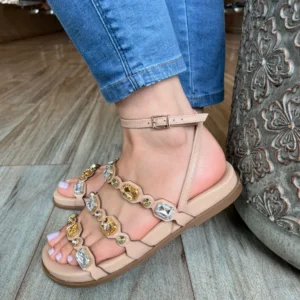 Papete Maricota Nude com Pedrarias e Tira no Tornozelo