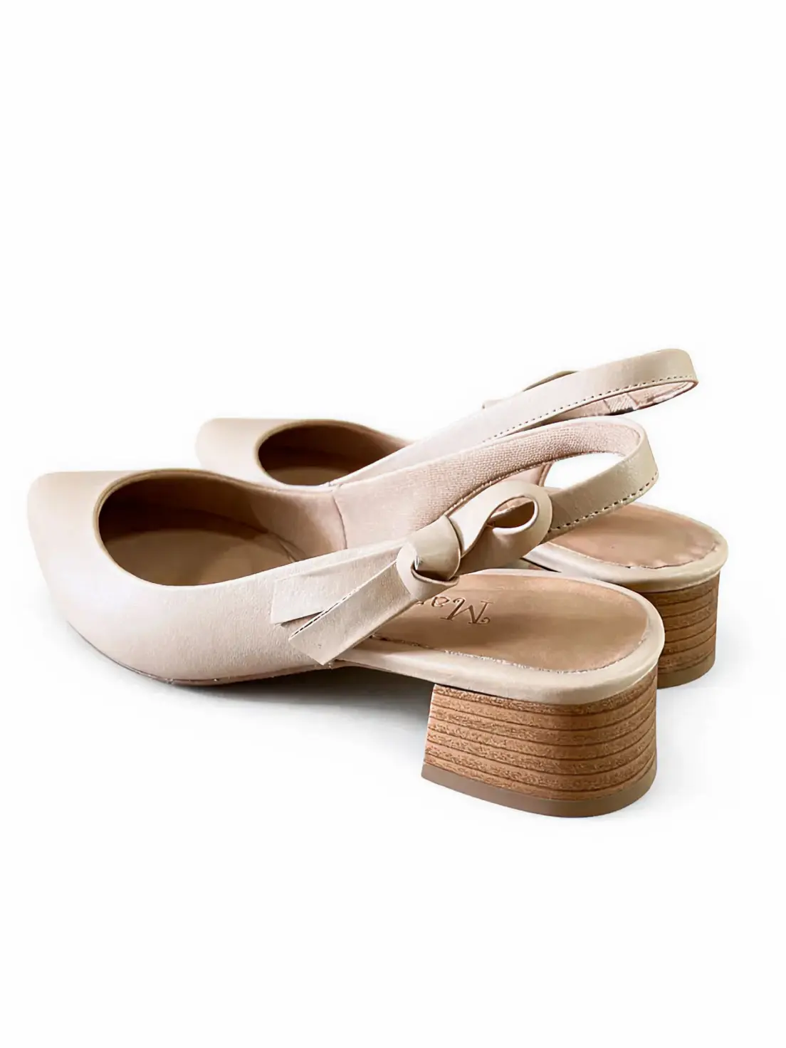 Slingback Maricota em Couro Nude com Laço e Salto Bloco Baixo