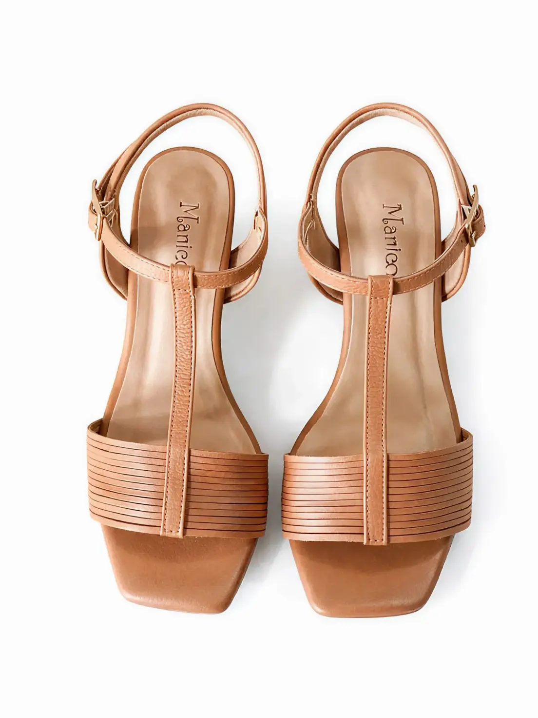 Sandália Maricota em Couro Caramelo com Salto Bloco Baixo e Bico Quadrado