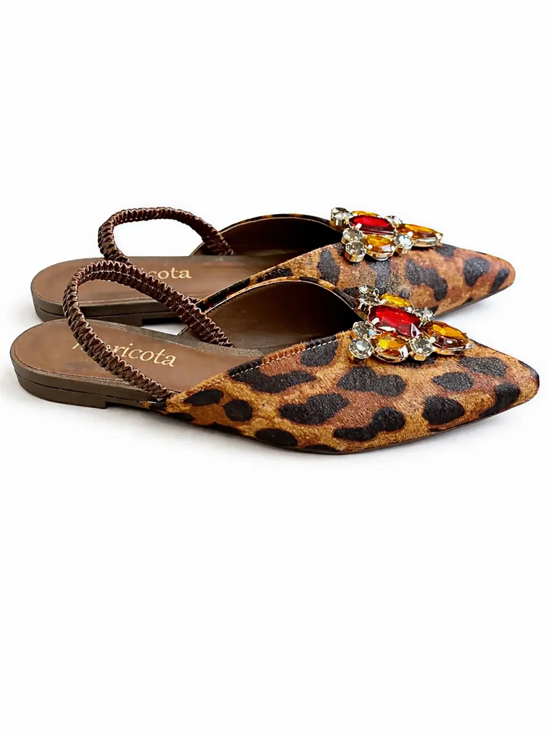 Slingback Maricota Bico Fino Estampado com Strass